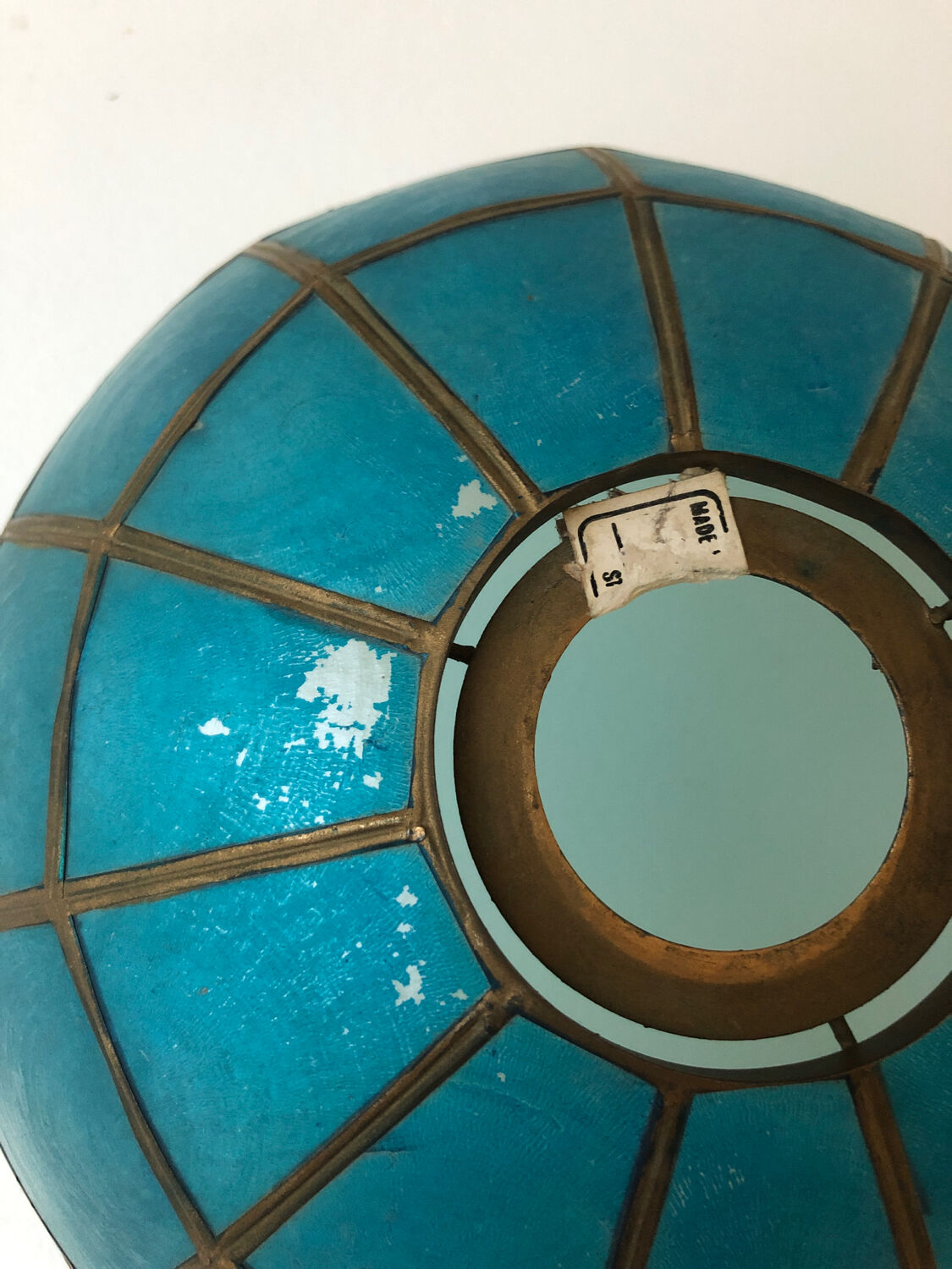 Blue mother-of-pearl and brass chandelier