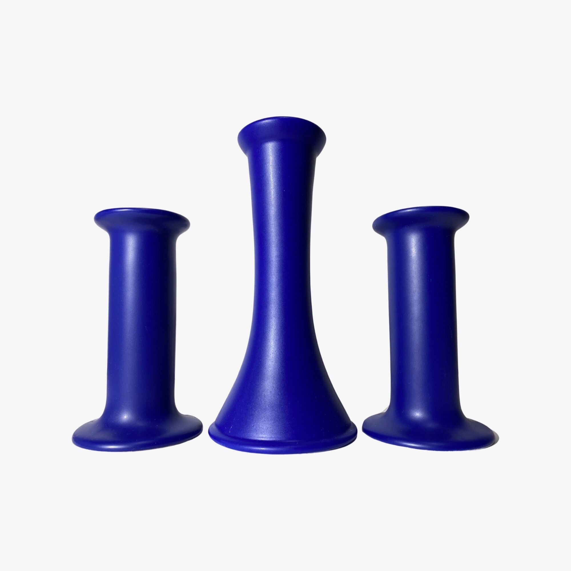 3 Vintage Candlestick Holders - Set of 3 Ceramic Candle Holders BLUE | Mid-Century Design by ODENSE