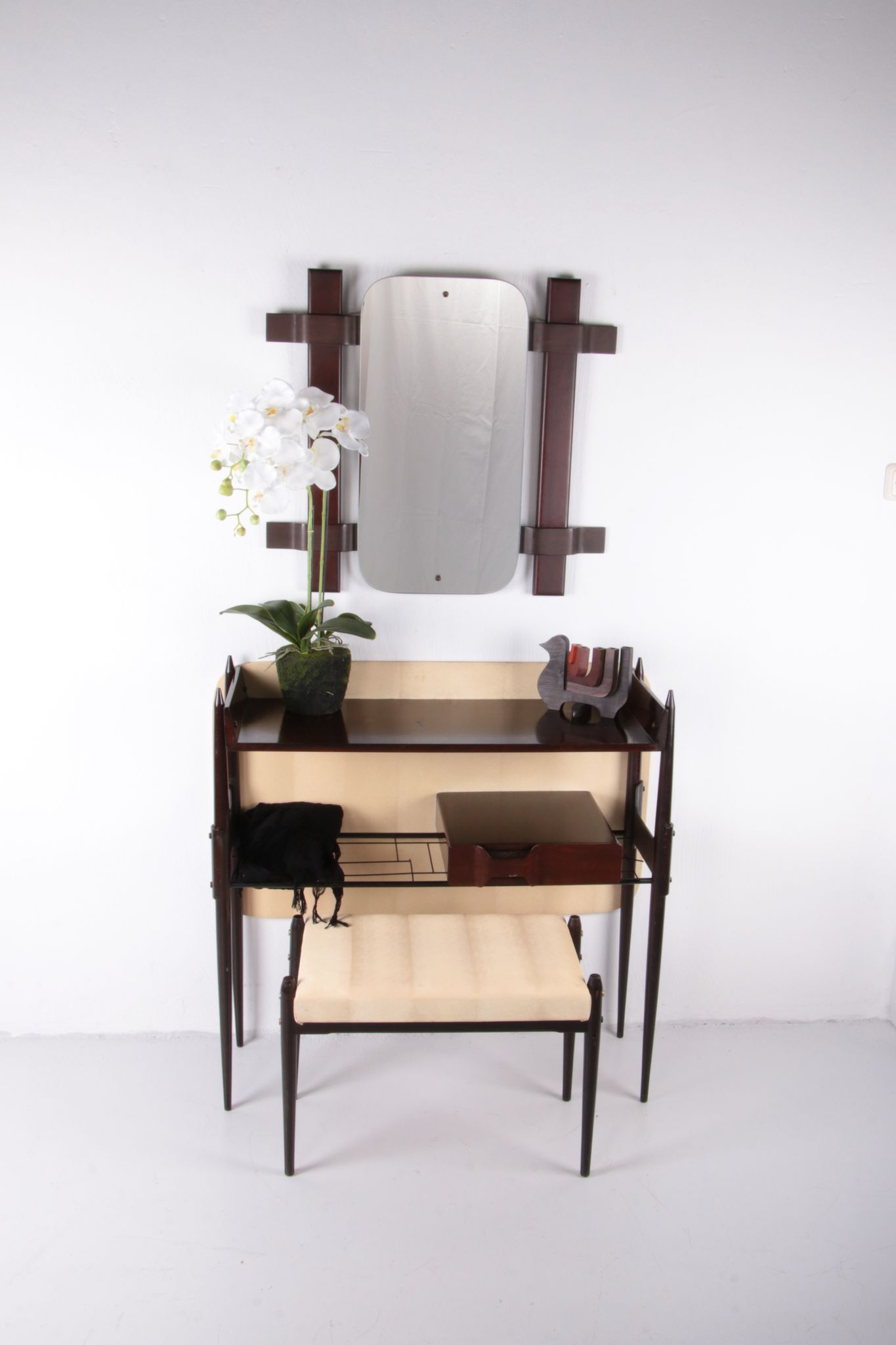 Ico Parisi Wall unit with mirror and stool 1950 Italy