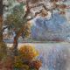 Painting by A. Bonabeau "Wooded riverside" HST, frame circa 1950