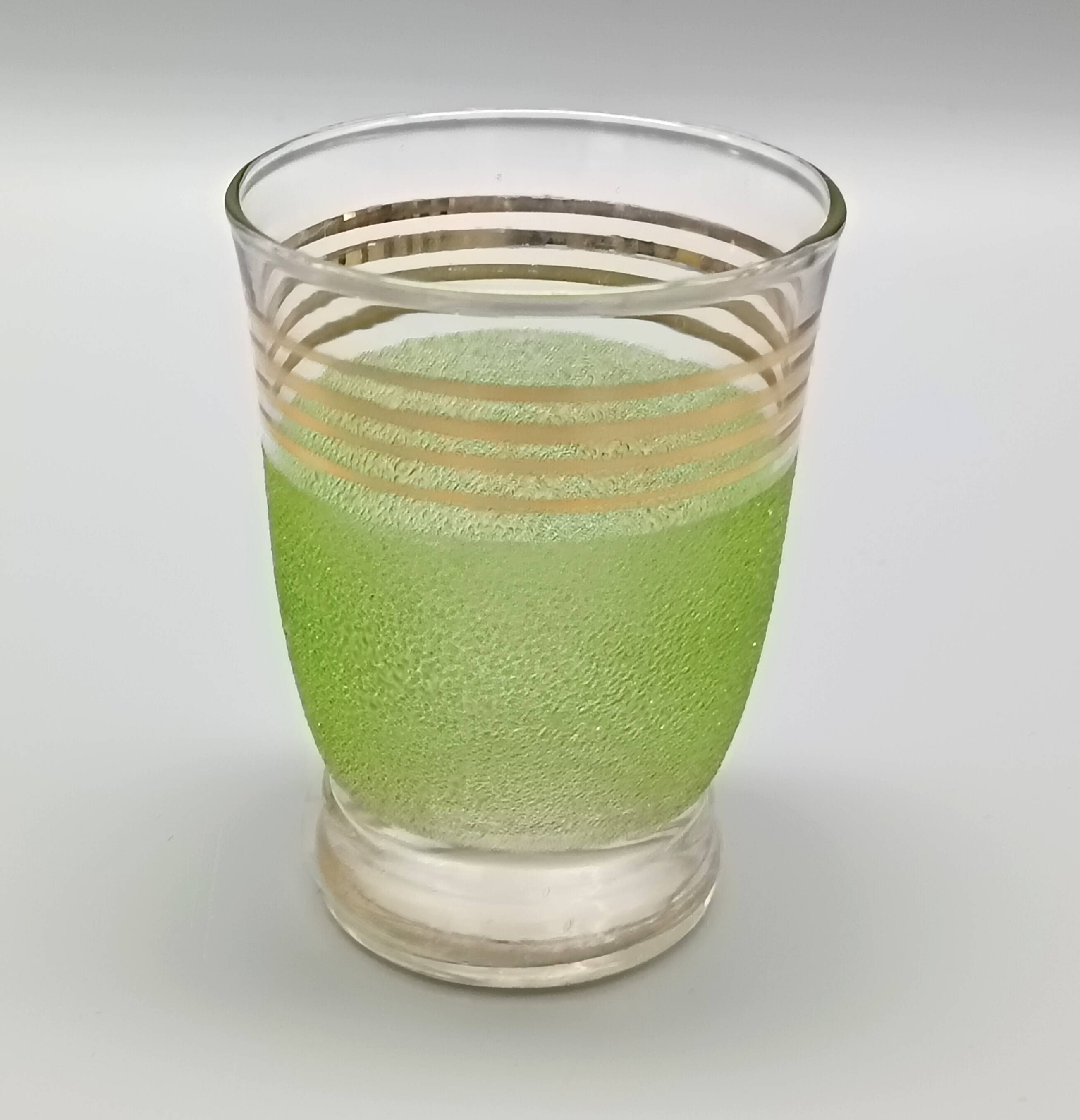 5 pretty multicolored frosted glasses with gold edges, vintage france 1950s