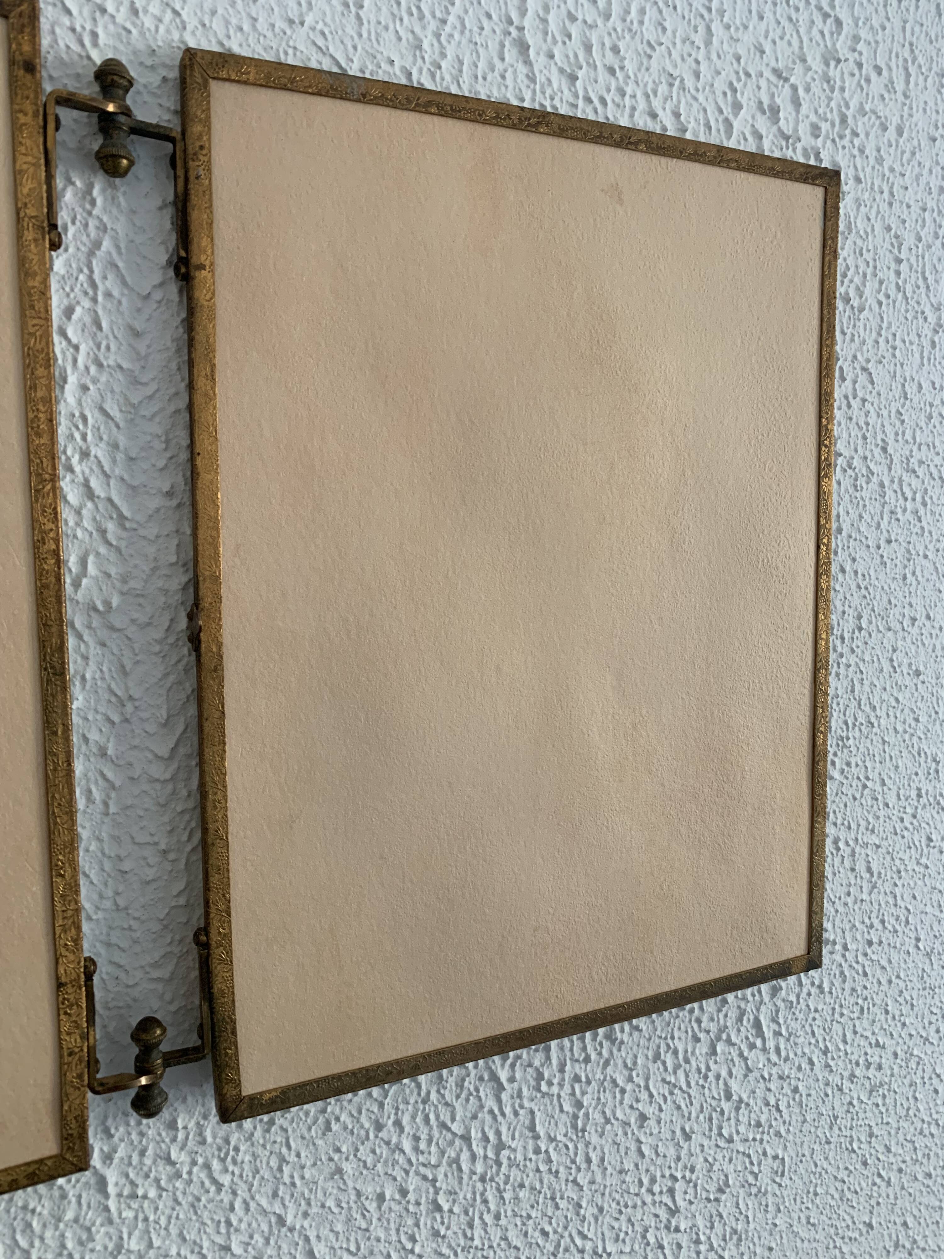 Vintage mirror 1900 triptych barber dressing table brass - 27 x 70 cm