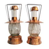 Paire bouteilles lanterne musicales cuivre vintage 60
