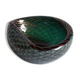 Vide poche bullicante et filigrana vert moucheté d’or, Murano 1950.