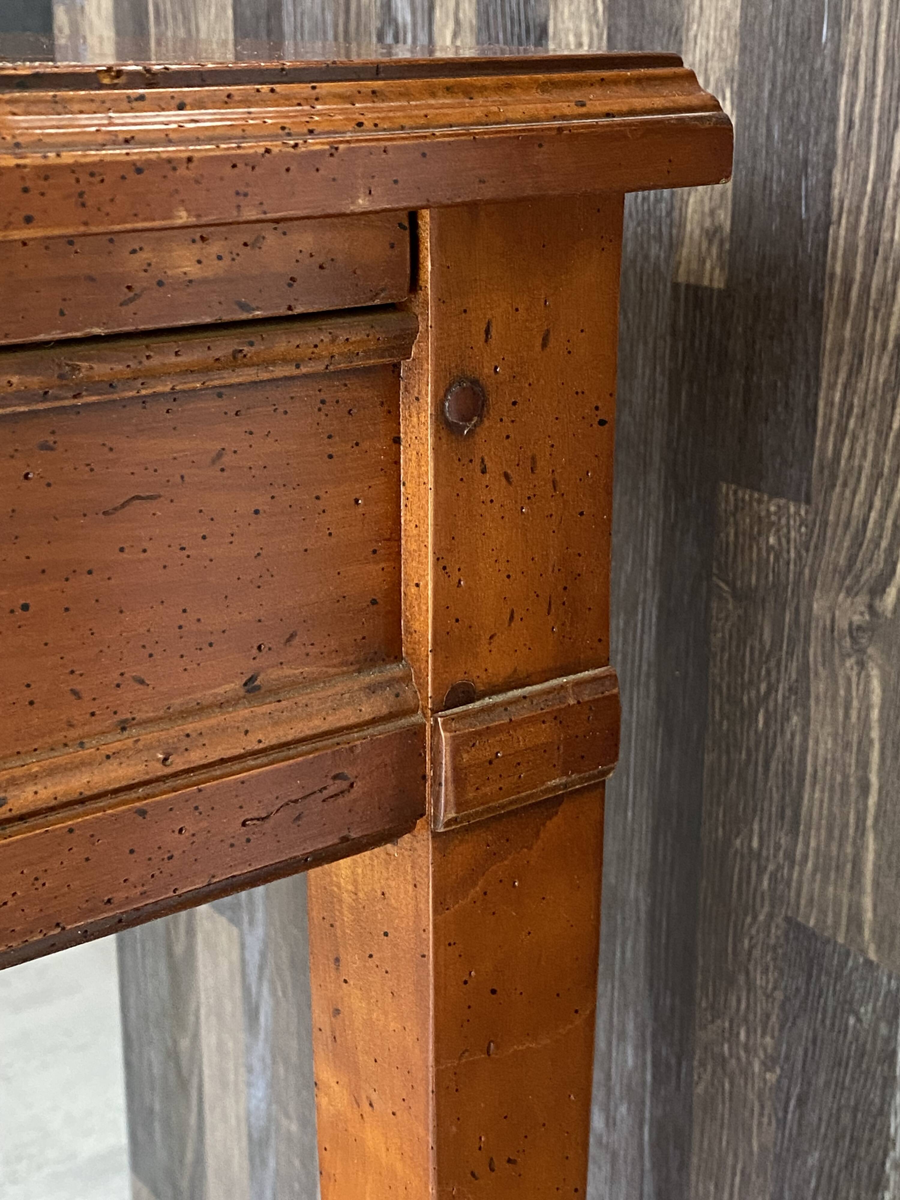 Occasional table in cherry wood, 1 drawer, 1 cane shelf, 1950.