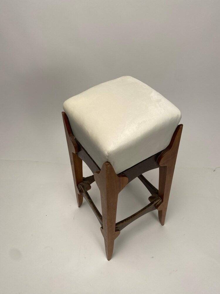 Mid-Century Italian Wooden Stool with Velvet Seat, 1950s