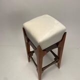 Mid-Century Italian Wooden Stool with Velvet Seat, 1950s