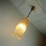 Vintage 1950s pendant lamp kalmar franken ice glass textured glass brass