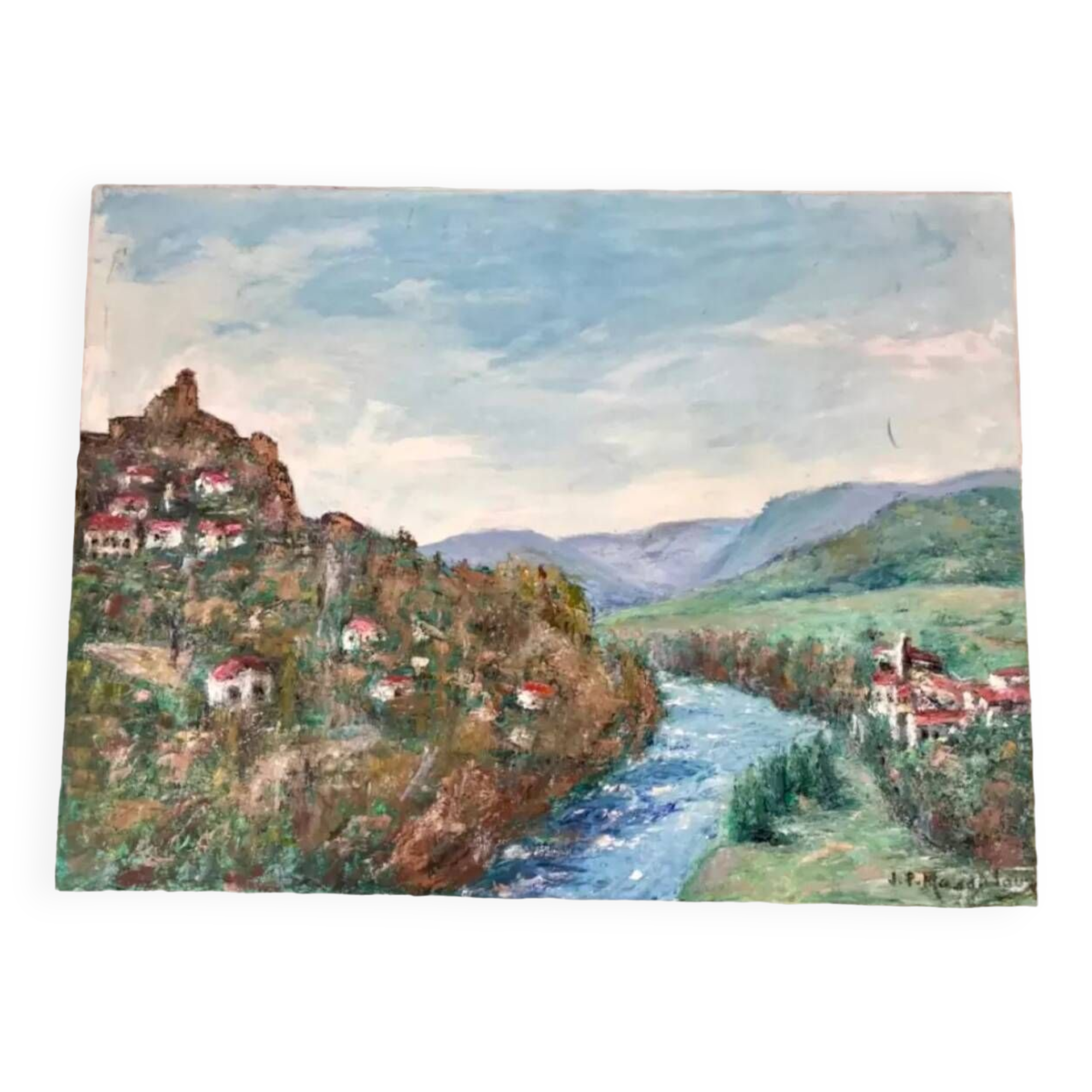 Oil painting on canvas castle signed vintage