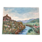 Oil painting on canvas castle signed vintage