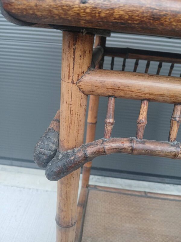 table d appoint en bambou brûlé et toile d'herbe