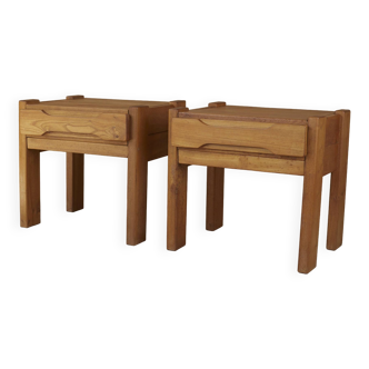 2 wooden bedside tables / nightstands (Elm) dlg Regain vintage Circa 1980