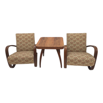 1960 2x Halabala Armchairs H 269 and spider table, Czechoslovakia