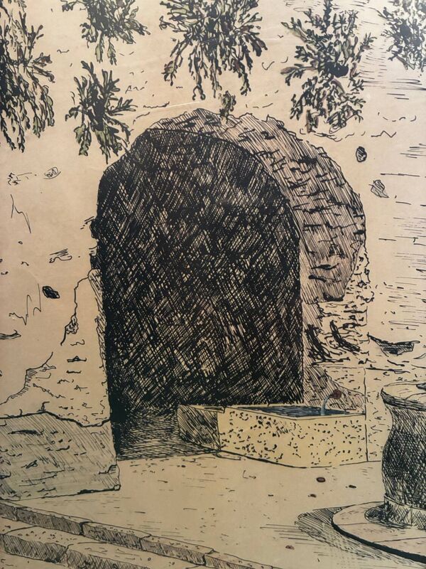 Tableau Saint Paul de Vence, la vieille fontaine, XXe