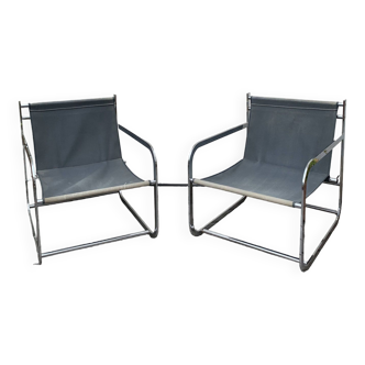 Pair of modernist outdoor armchairs