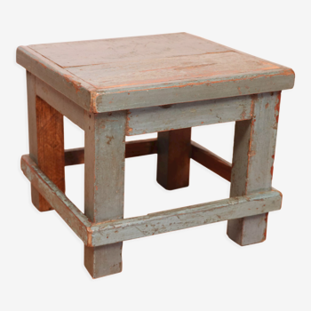 Old workshop bedside table in original blue patina Burmese teak