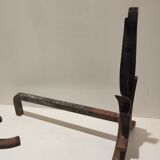 Paire de chenets en fer  forgé par Raymond Subes vintage