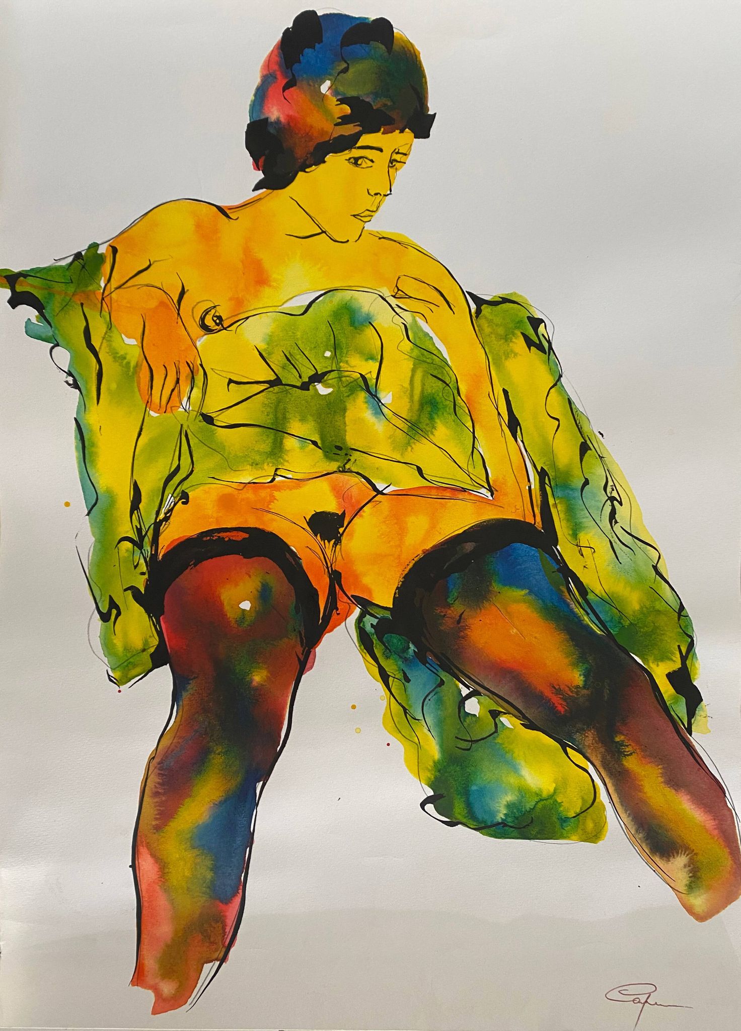 Paintings Set of 4 studies of nude of woman Ink dated 2012 signed Curiosa