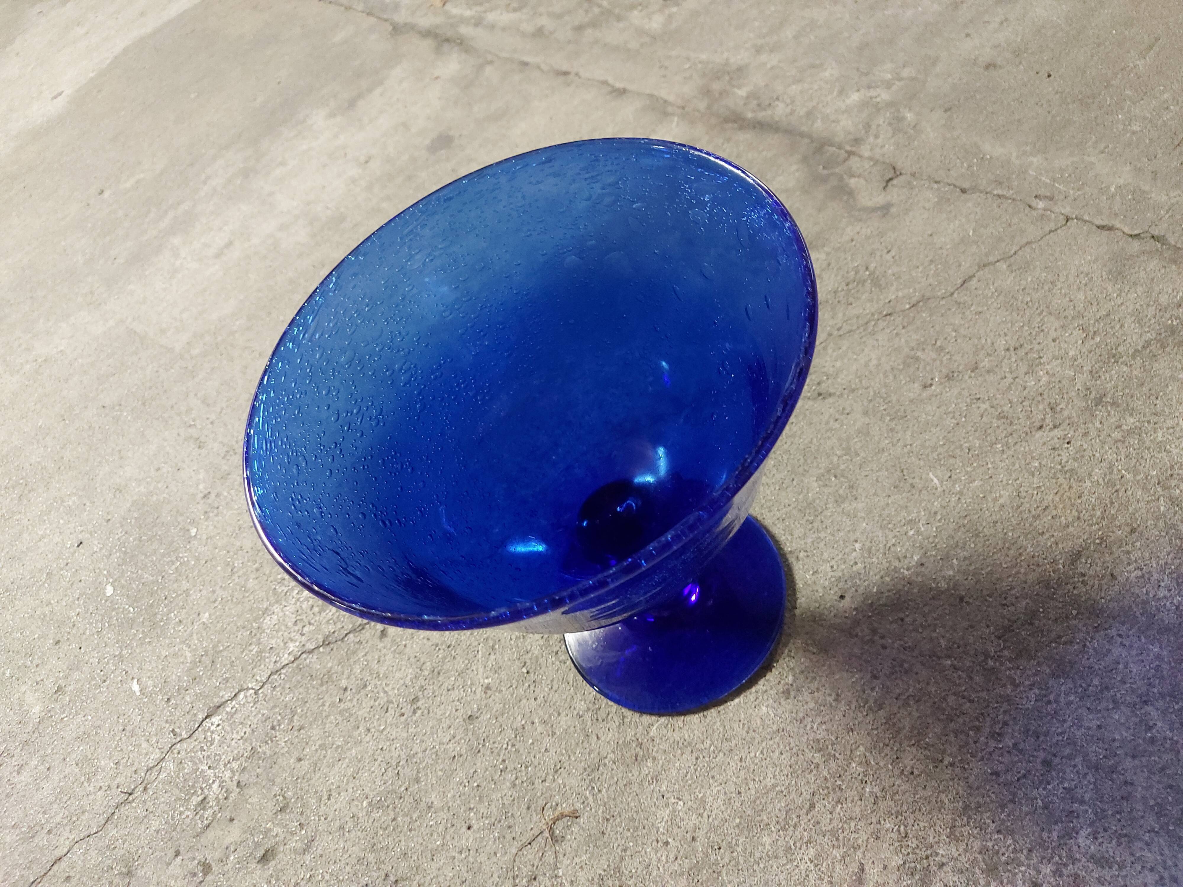 Glass cup of Biot, cobalt blue