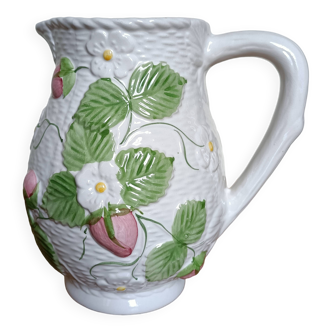 Barbotine pitcher with pastel flower decoration