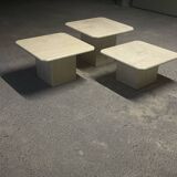 Ensemble de 3 tables basses vintage en marbre travertin