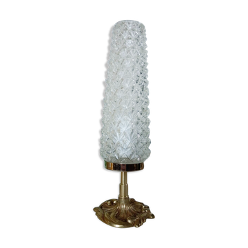 Table lamp with gilded bronze base and diamond-point tube lampshade