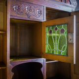 art nouveau cabinet with stained glass window, France circa 1910