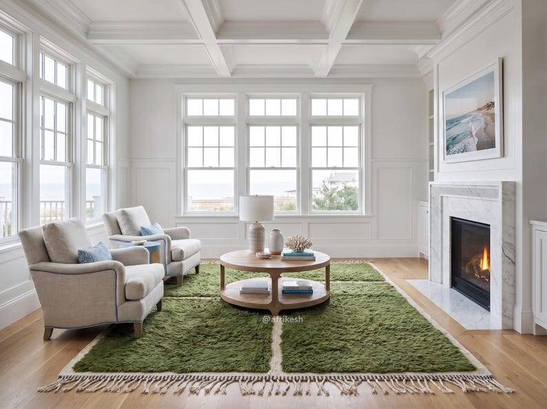 Handmade traditional Moroccan rug green 2/3 m