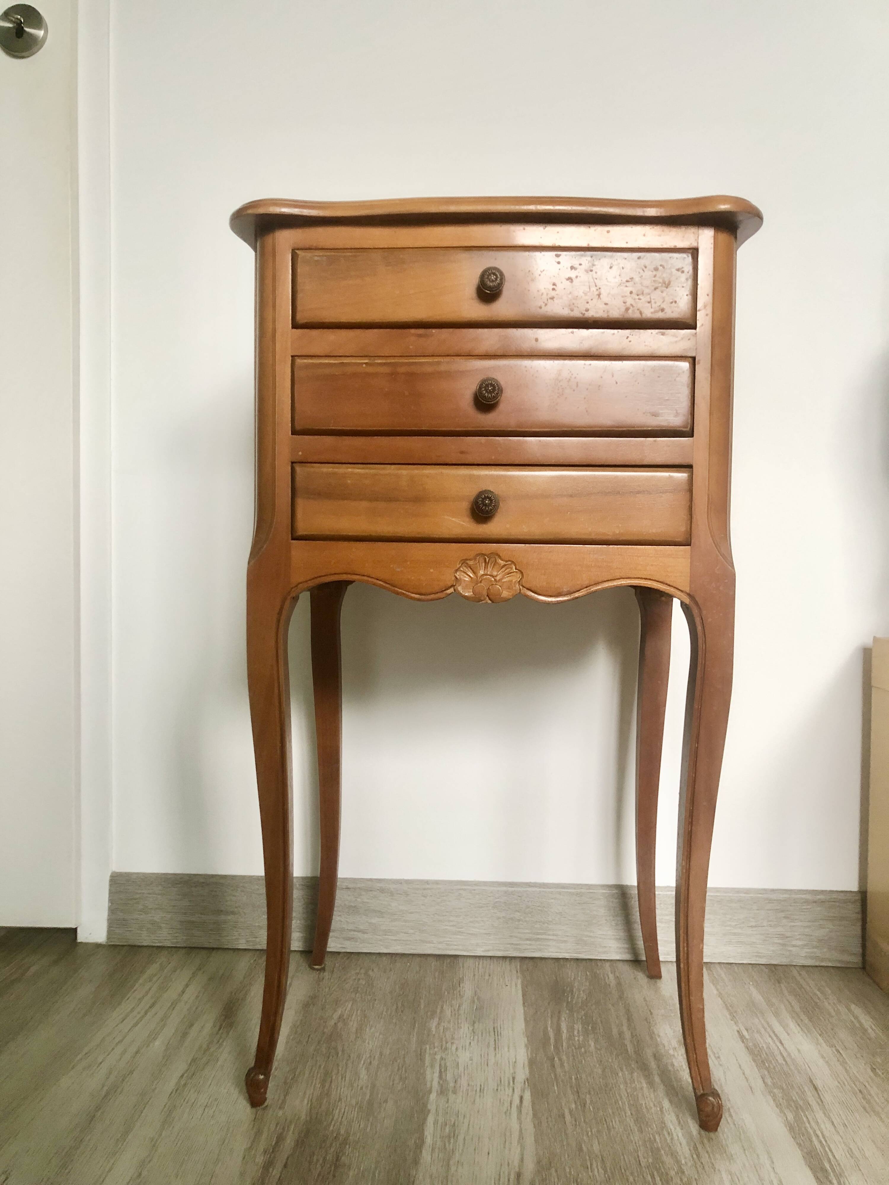 Louis XV style wooden bedside table with drawers