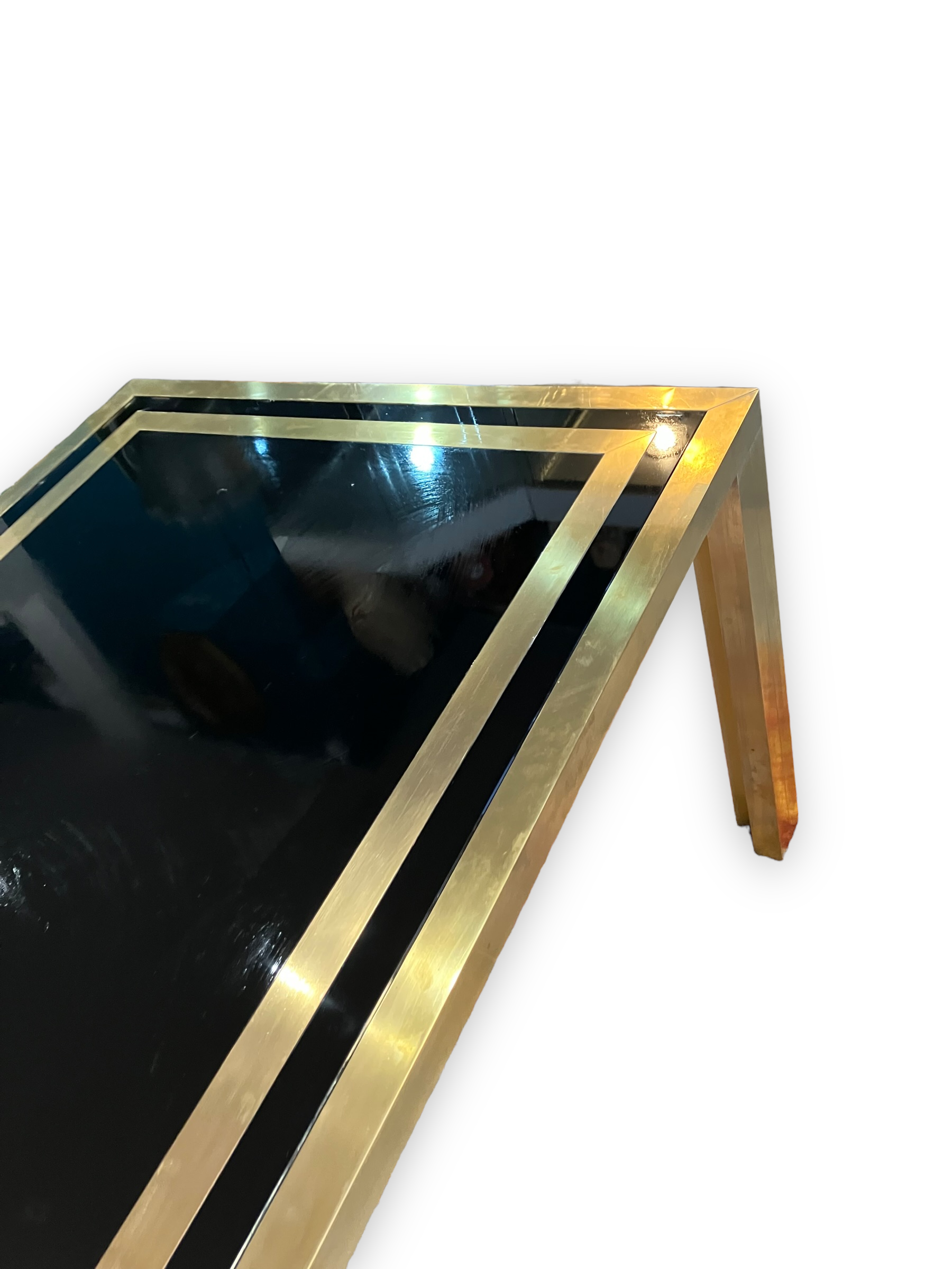 Coffee table in gilded brass and black glass by Studio Mercier for Liwan's