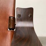 Brutalist Mid-Century Safari Armchair in Wood and Leather, 1960s