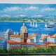 Oil on canvas painting representing Saint Tropez south of the vintage France