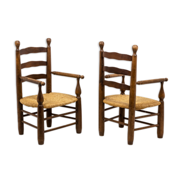Pair of mulched armchairs made of natural beech, 1950s