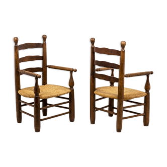 Pair of mulched armchairs made of natural beech, 1950s