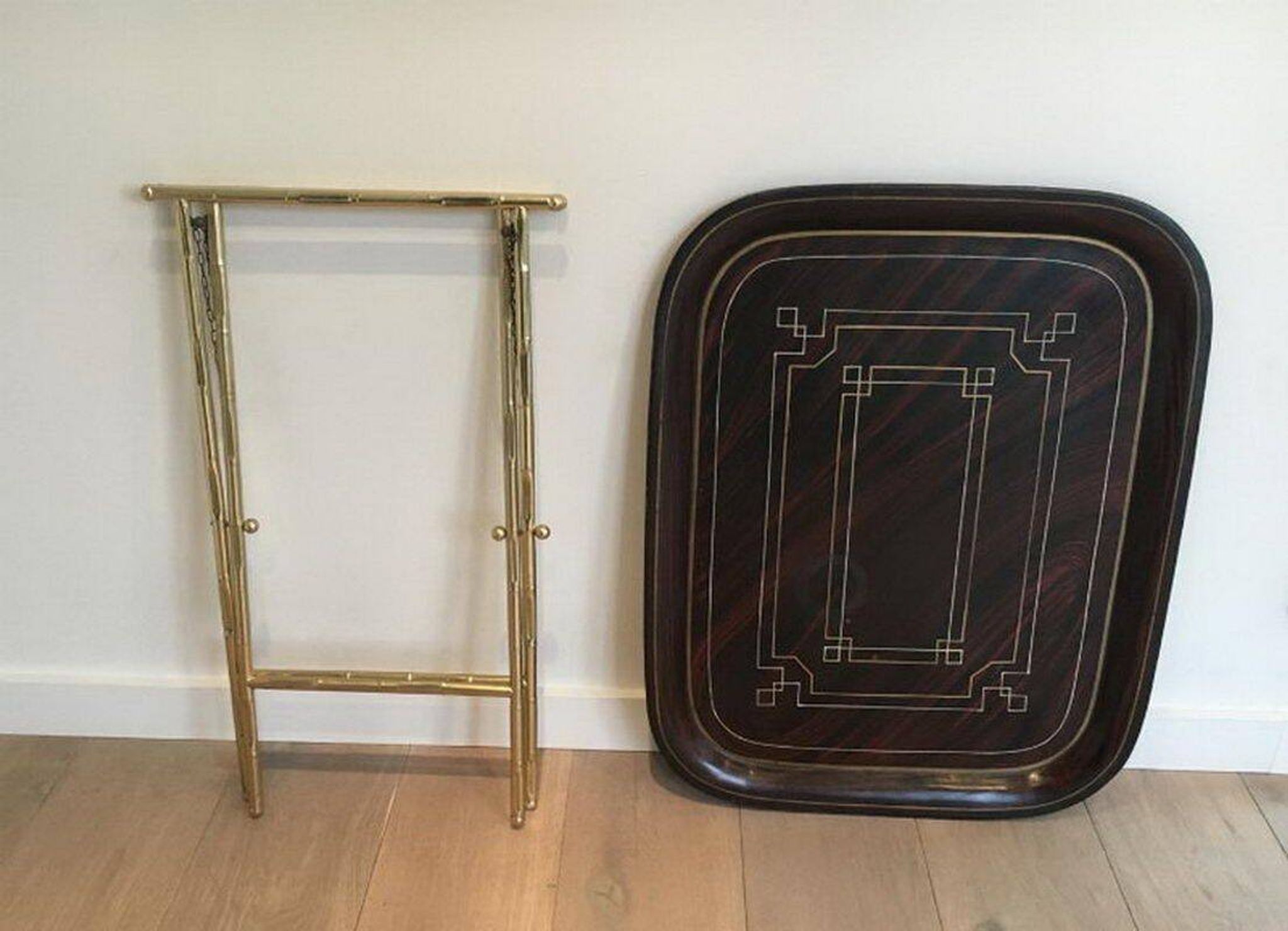 Beautiful table with a brass top and painted sheet metal