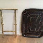 Beautiful table with a brass top and painted sheet metal