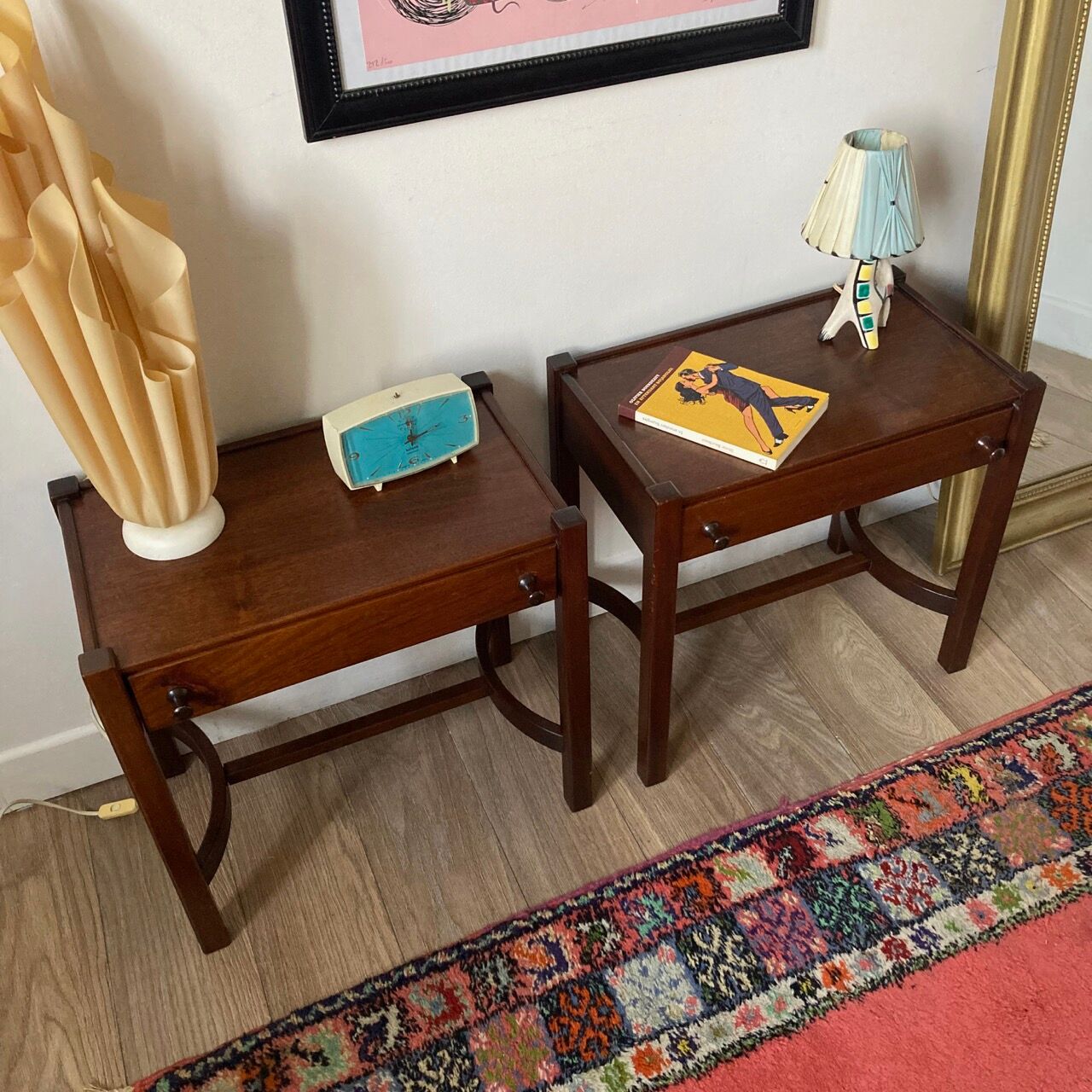 Pair of walnut bedside tables