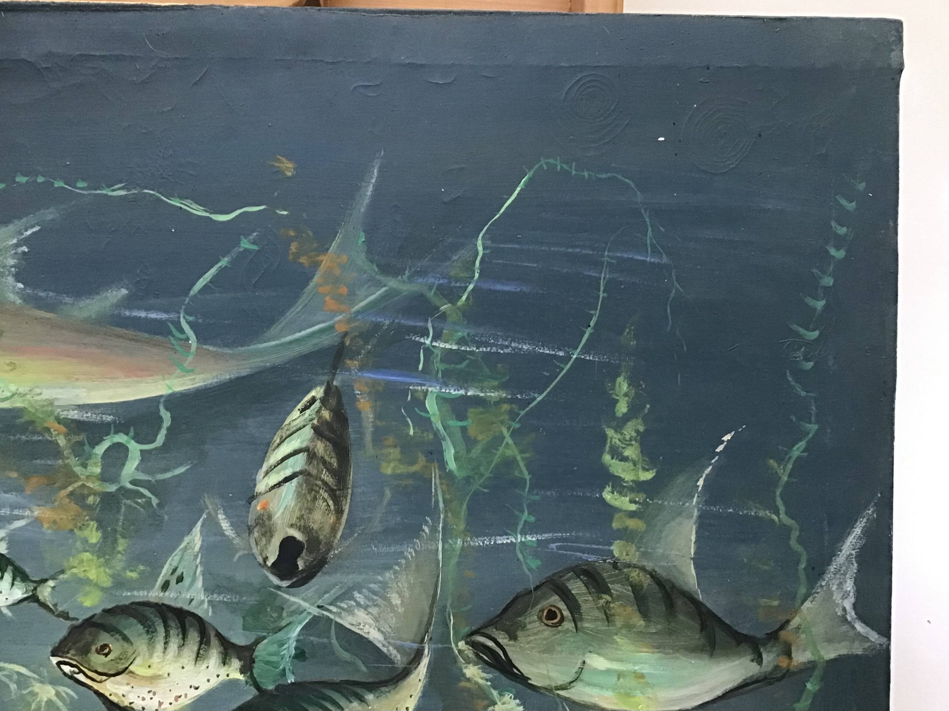 Congolese School Aquatic fauna Oil on canvas signed