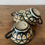 Set of 3 Breton earthenware cups & saucers