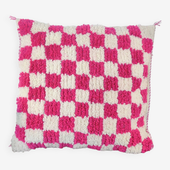 Berber pink checkerboard cushion