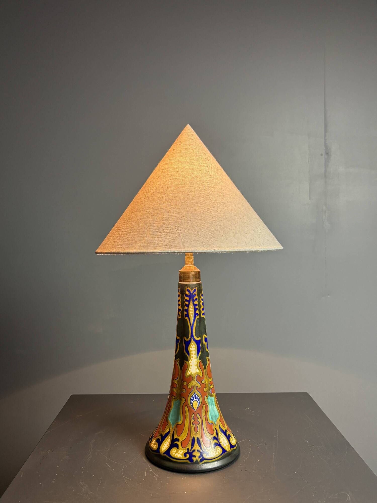 Dutch ceramic art nouveau Plazuid Gouda Pottery table lamp, 1920s