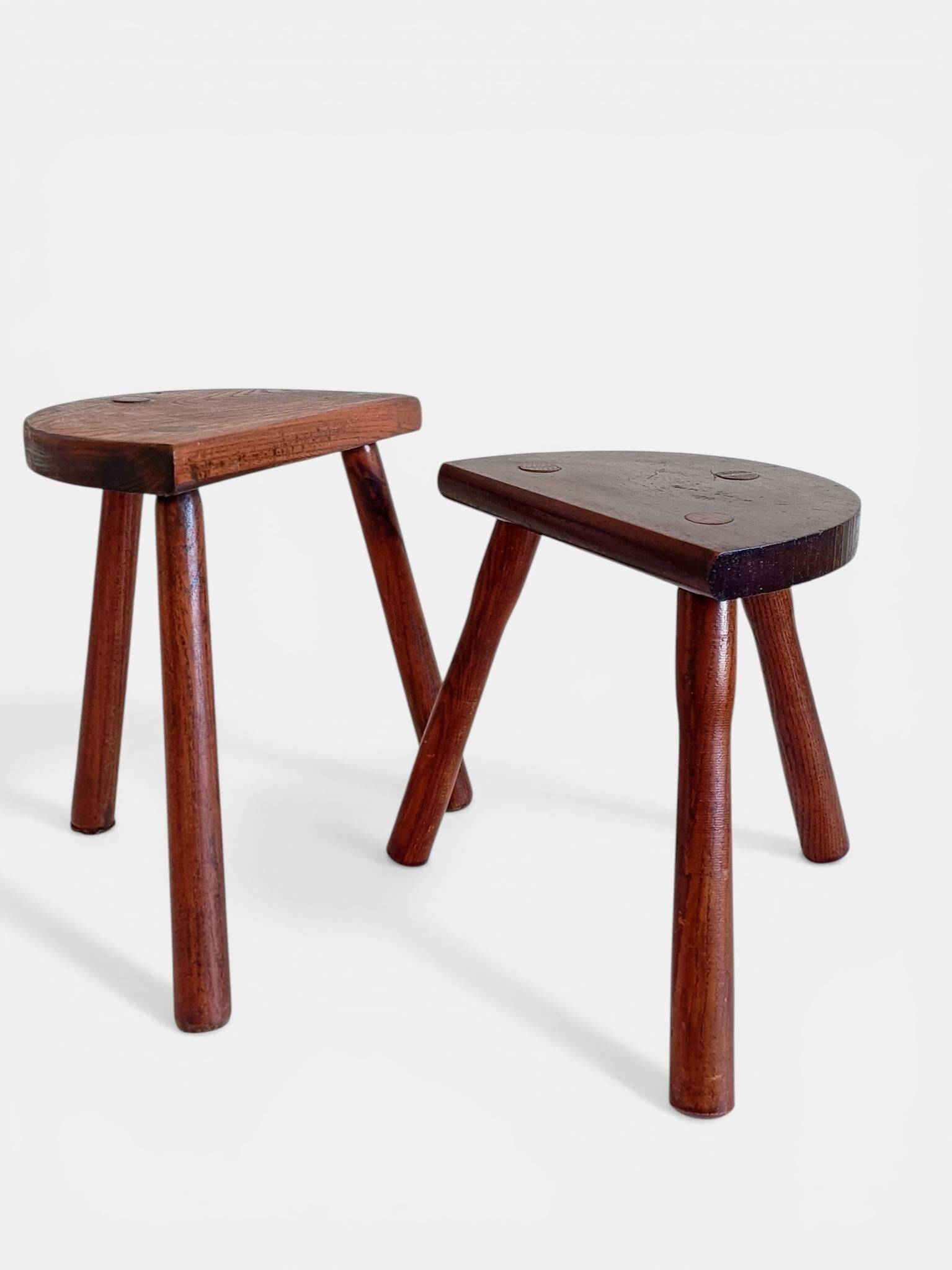 Antic Rustic Wabisabi Tripod Wooden Stools/ Accent Tables, France, Early 20th-C.