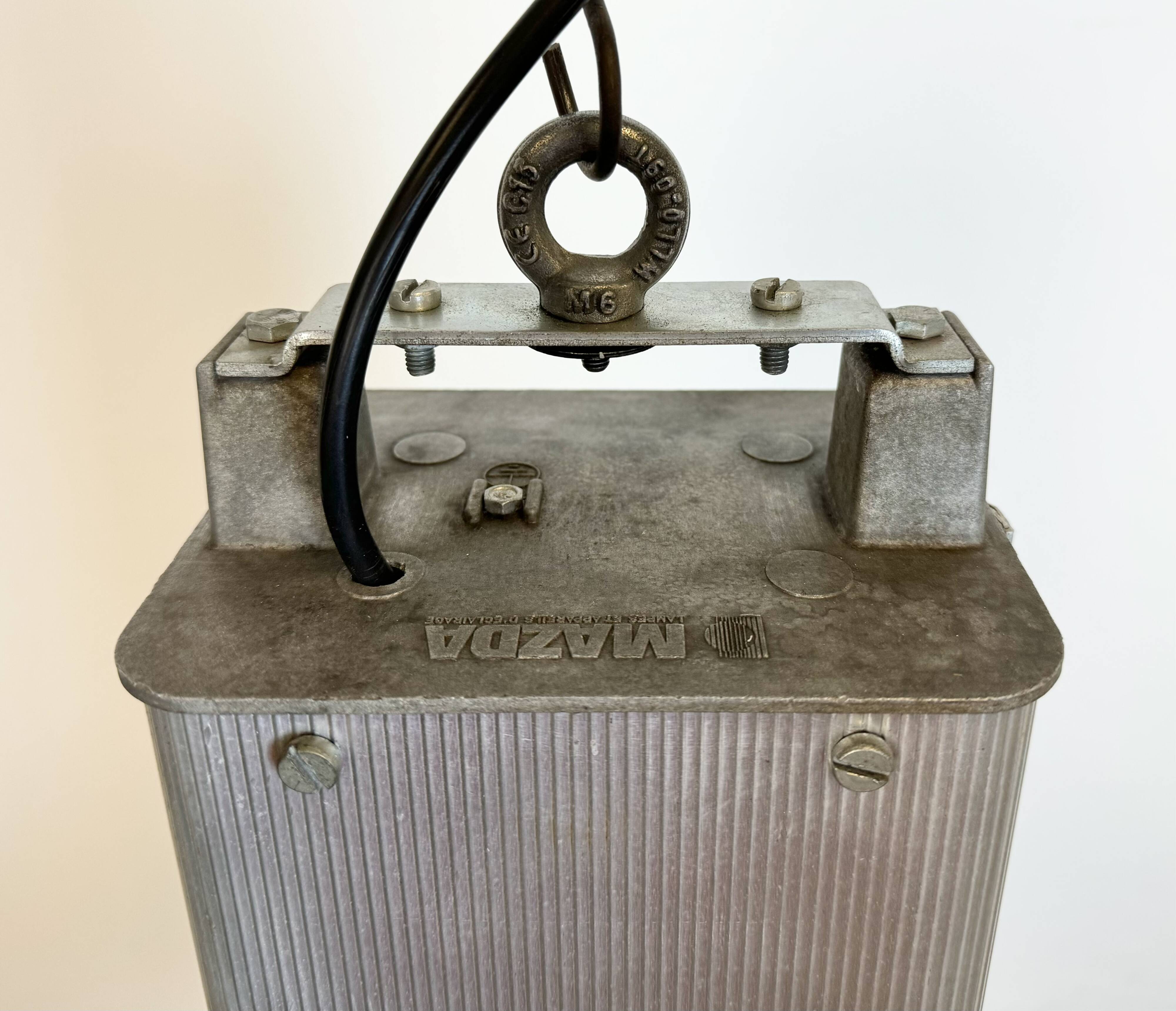 Industrial french dark blue enamel pendant lamp from mazda, 1960s