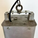 Industrial french dark blue enamel pendant lamp from mazda, 1960s