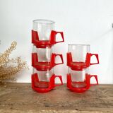 5 vintage red glass and plastic cups
