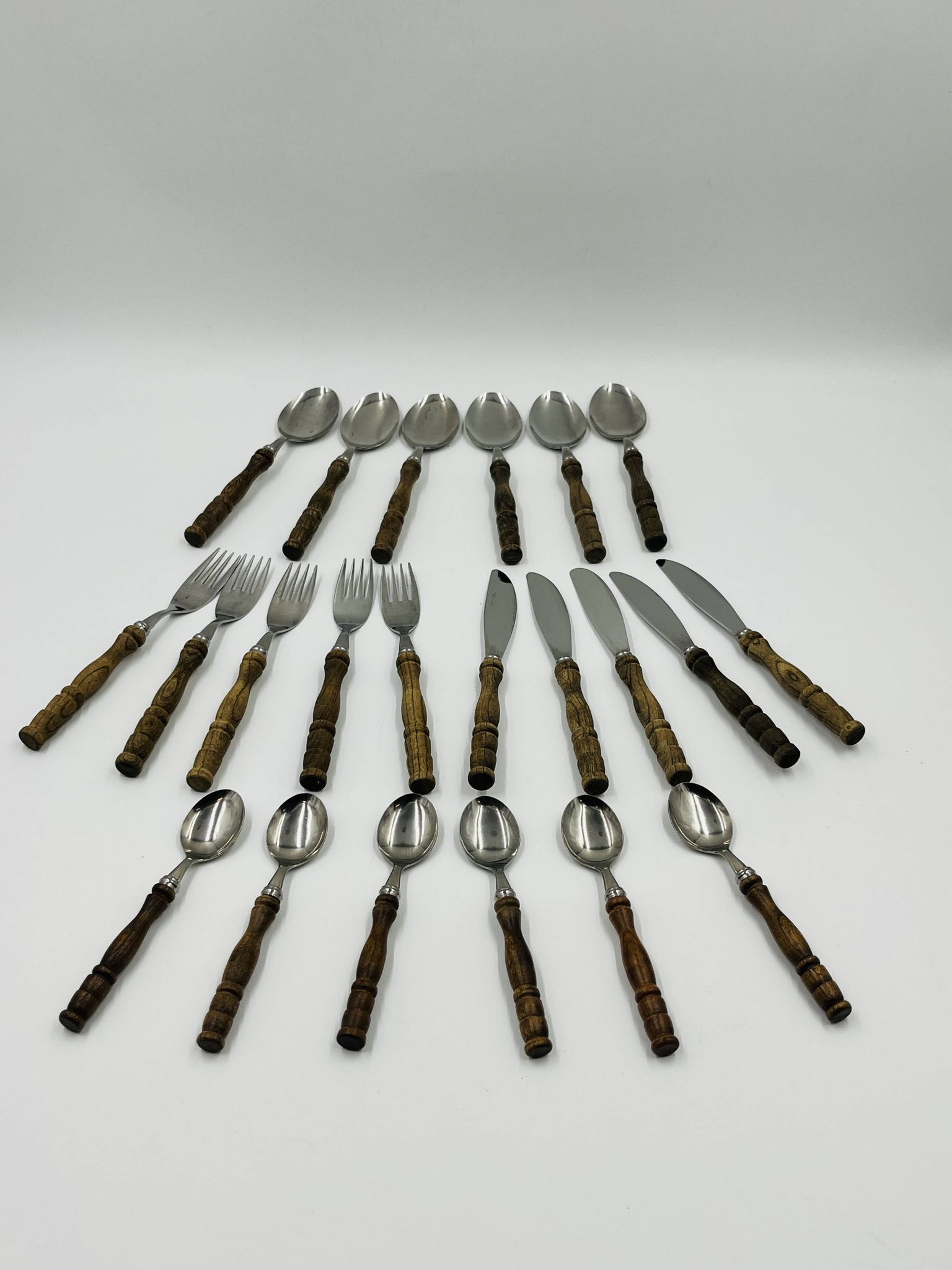 Vintage cutlery set 22 pieces wooden style handles