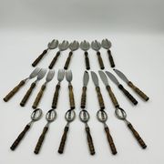 Vintage cutlery set 22 pieces wooden style handles