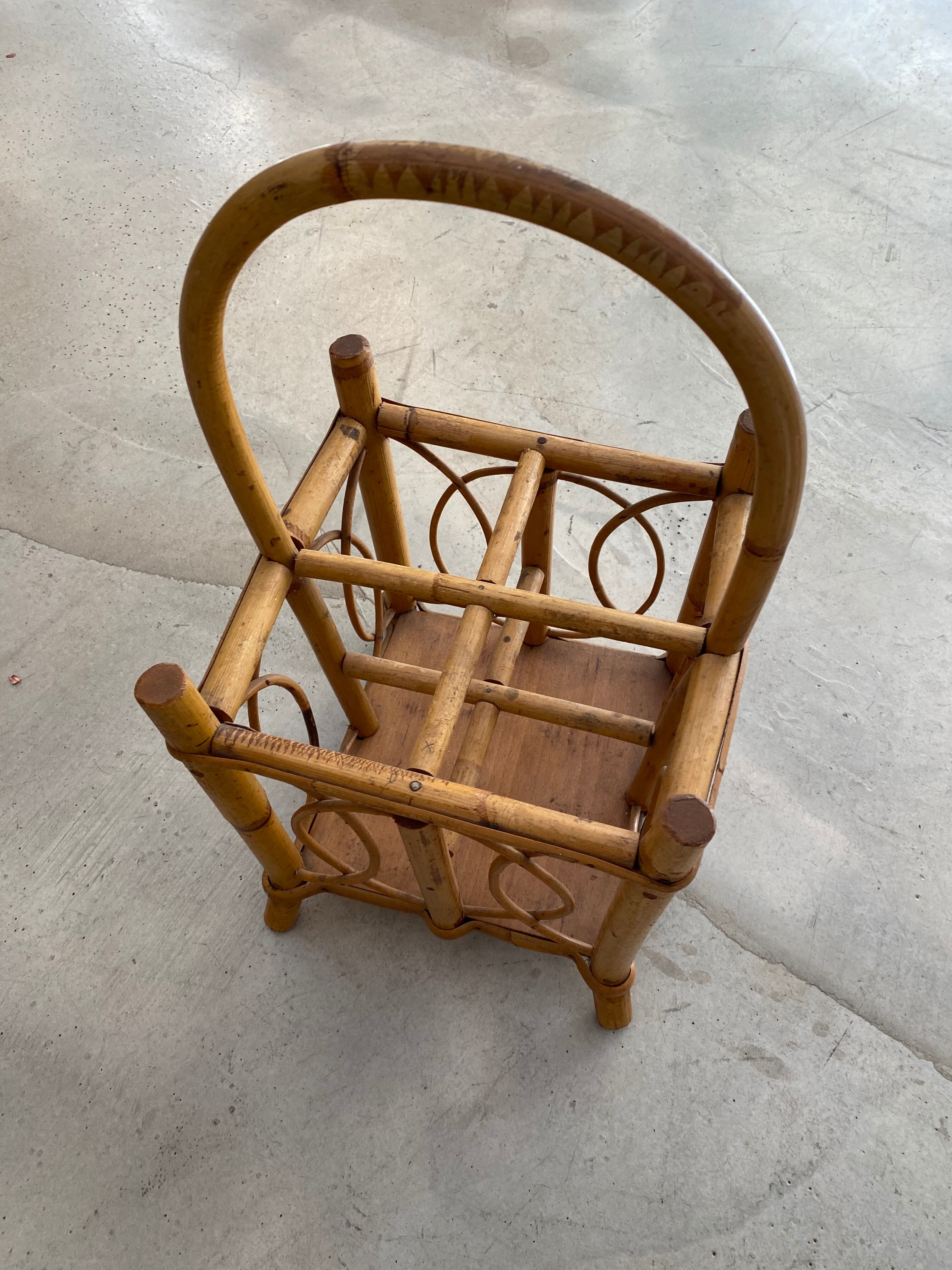 Rattan and bamboo bottle holder
