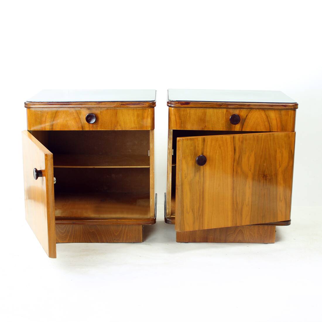 Mid Century Bedside Tables In Oak And Walnut Veneer, Czechoslovakia, 1950s,