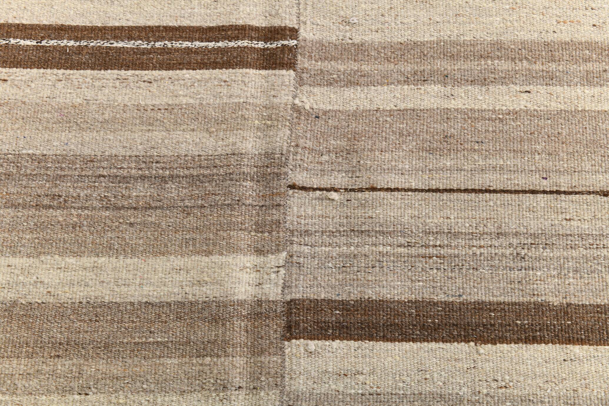 Large Brown Beige Turkish Kilim Rug, 313x374Cm